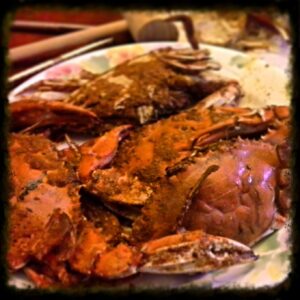 Plate of steamed crabs